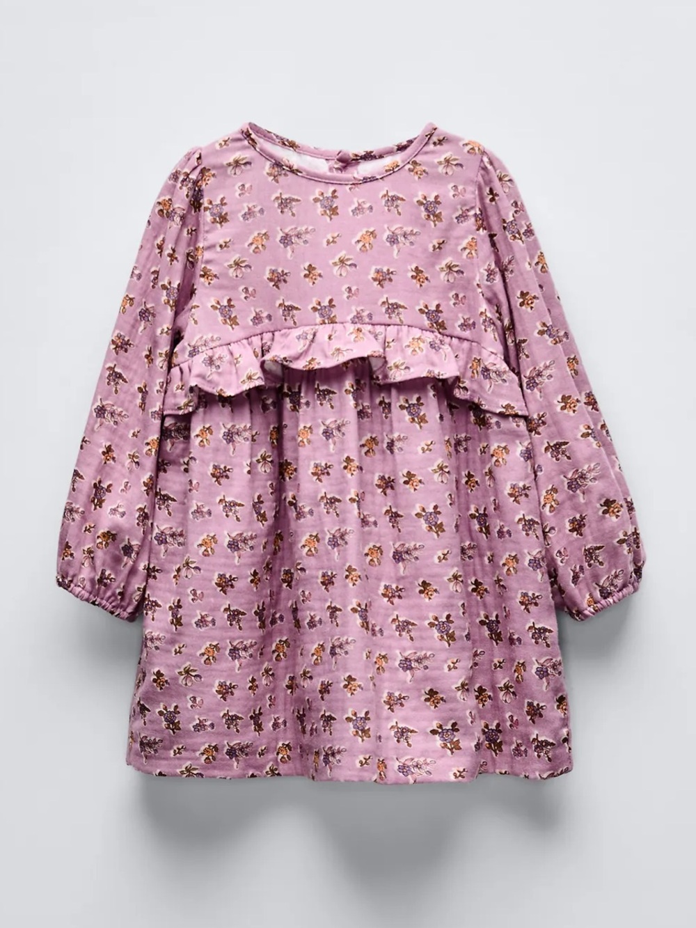Zara Lilac Floral Ruffle Long-Sleeve Kids Dress